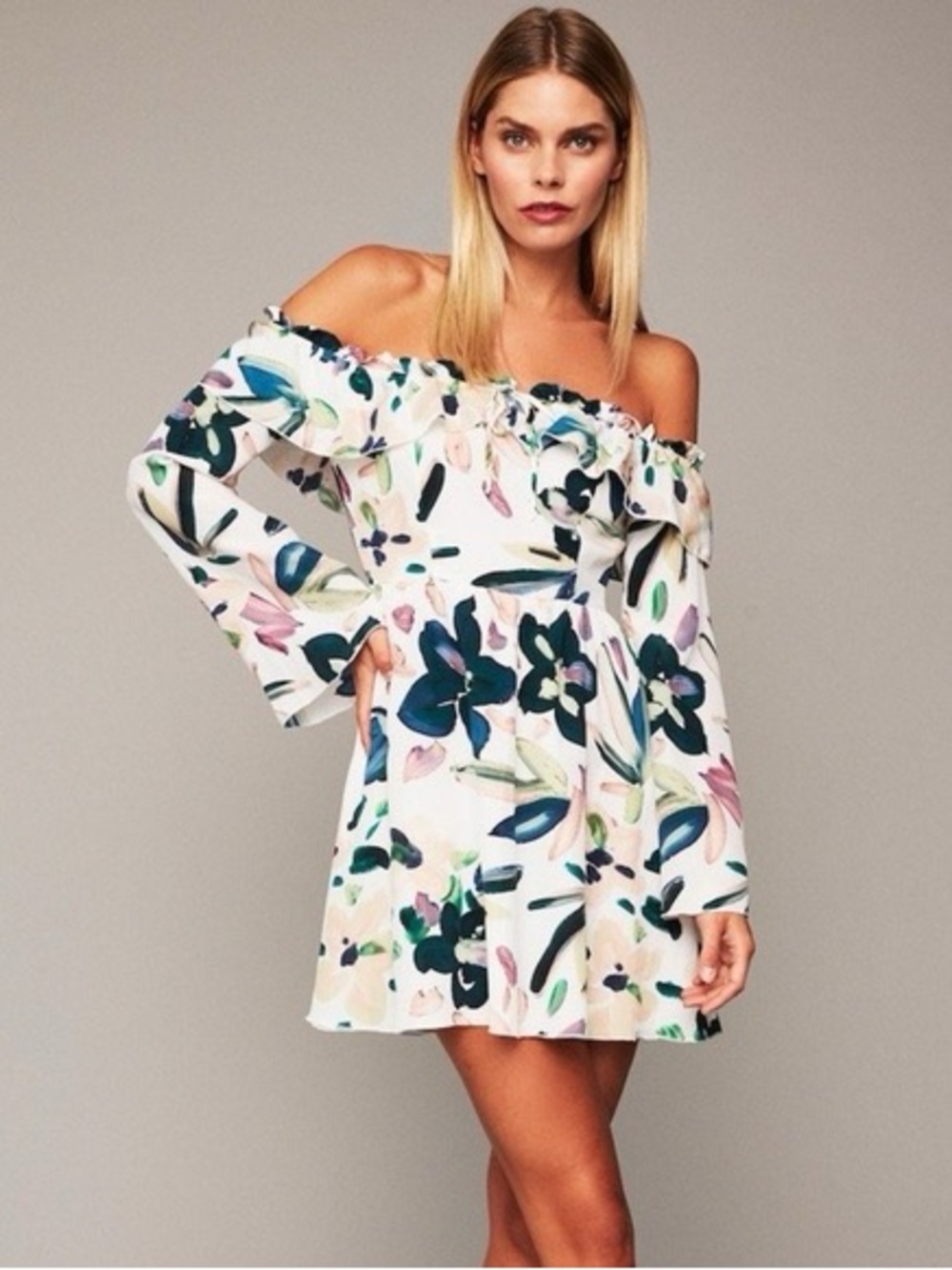 Stone Cold Fox Ruffle Off Shoulder Rexford Silk Floral Mini Dress SCF Sz 2